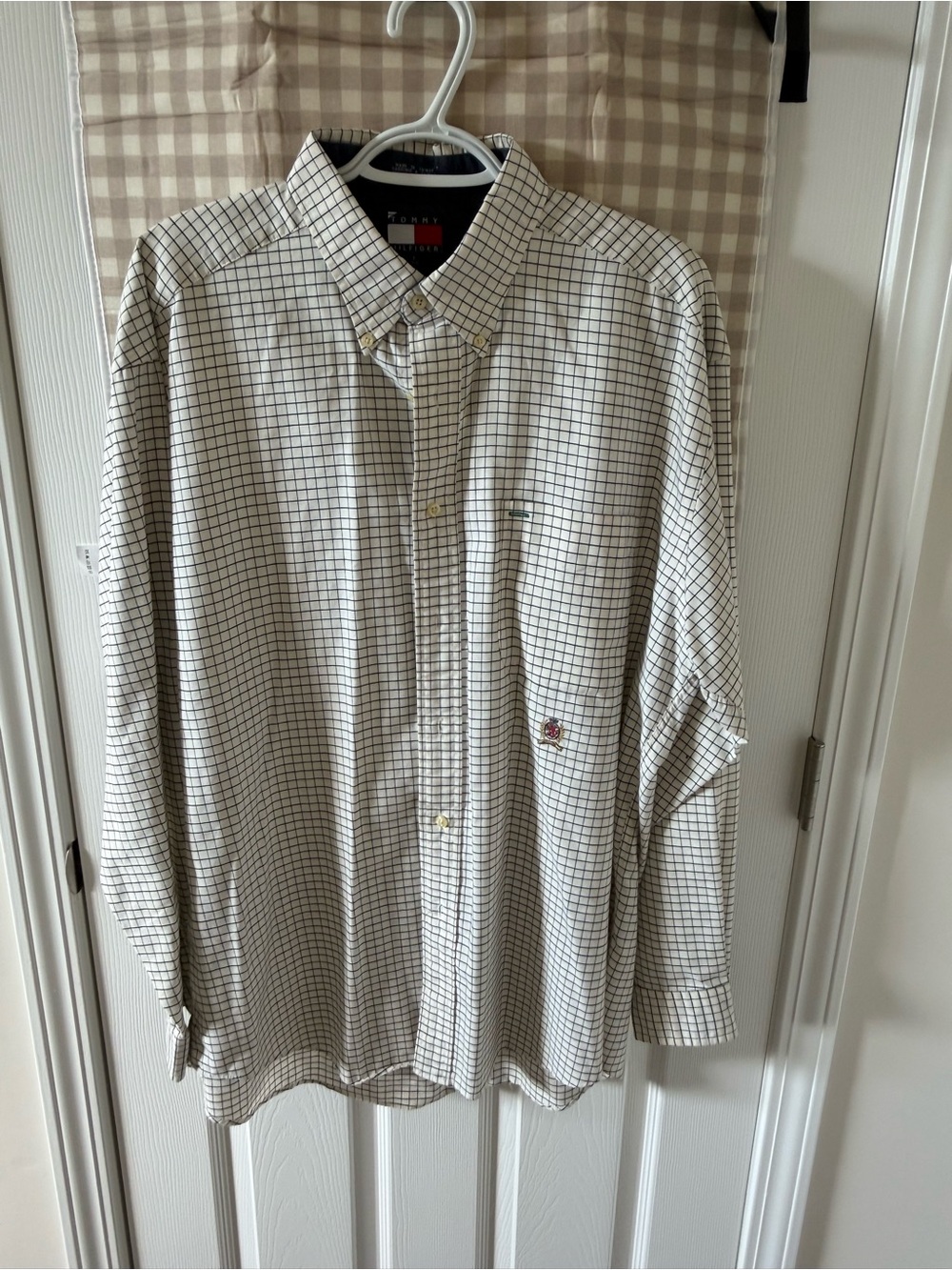 Tommy Hilfiger Men's White and Black Check Button-Down Shirt